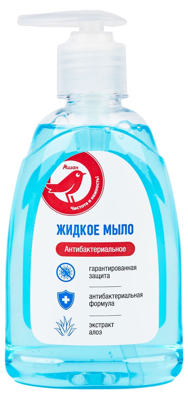 Жидкое мыло для рук АШАН Красная птица Антибактериальное Алоэ Вера 300 мл 110₽