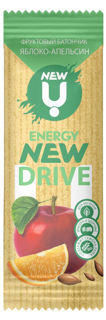 Батончик фруктовый NEW U Яблоко и Апельсин, 33 г