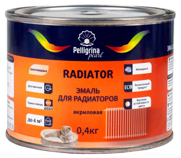 Эмаль для радиаторов Pelligrina Pearl акриловая полуглянцевая белая, 0,4 кг