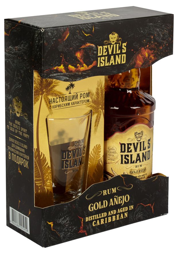 Ром Devil's Island Gold Anejo с бокалом в подарочной упаковке Россия, 0,7 л