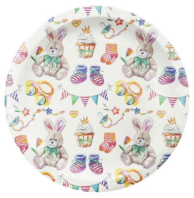 Тарелка одноразовая бумажная 18 см зайка, 6 шт