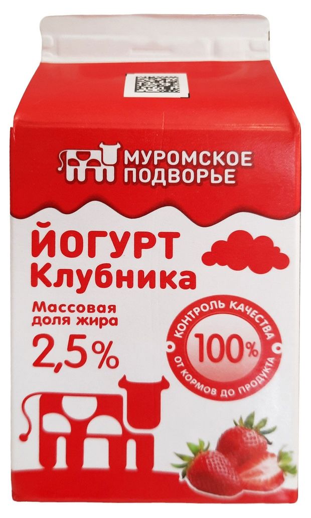 Йогурт питьевой Муромское подворье с клубникой 2,5% БЗМЖ, 500 г
