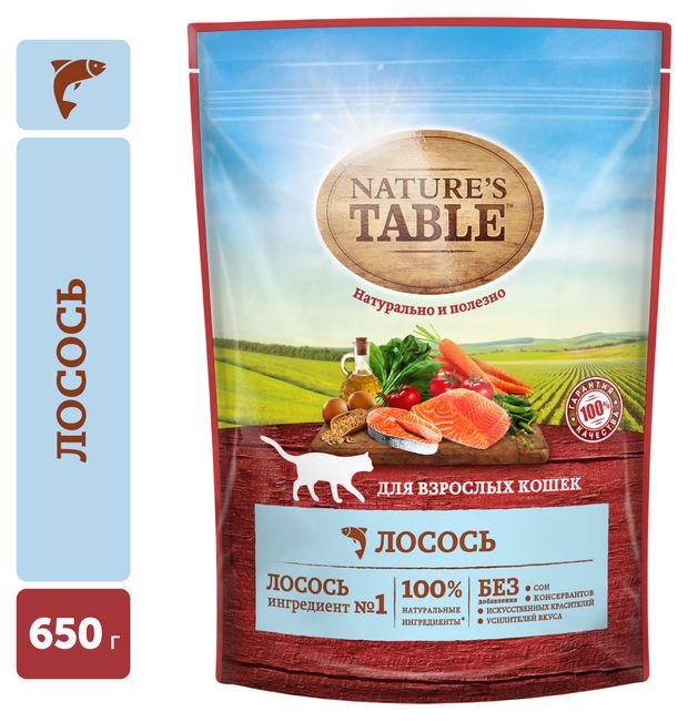 Сухой Сухой корм для кошек Nature's Table с лососем, 650 г