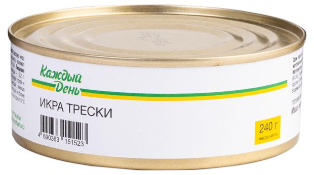 Икра трески Каждый день атлантической стерилизованная 240 г 170₽