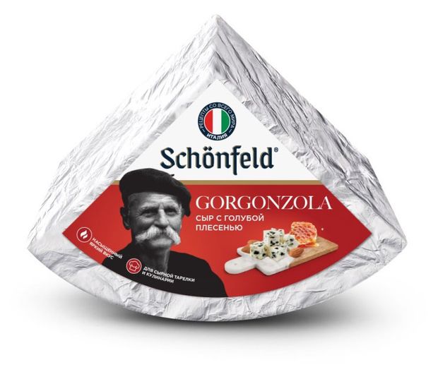 Сыр мягкий с голубой плесенью Schonfeld Gorgonzola Schonfeld 55 БЗМЖ вес 200₽