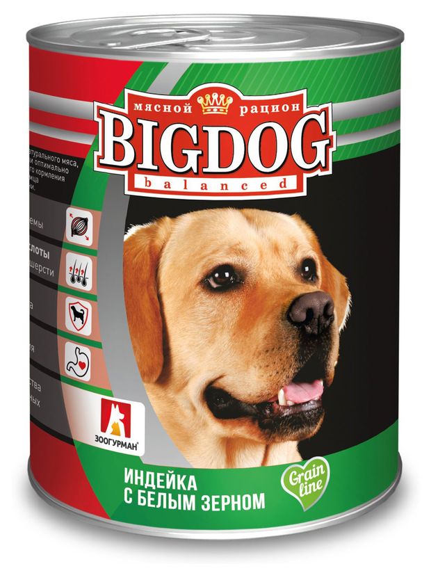 Влажный корм для собак Зоогурман Big Dog Индейка с белым зерном, 850 г