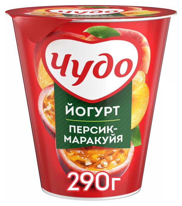 Йогурт Чудо вязкий живой Персик-Маракуйя 2% БЗМЖ, 290 г