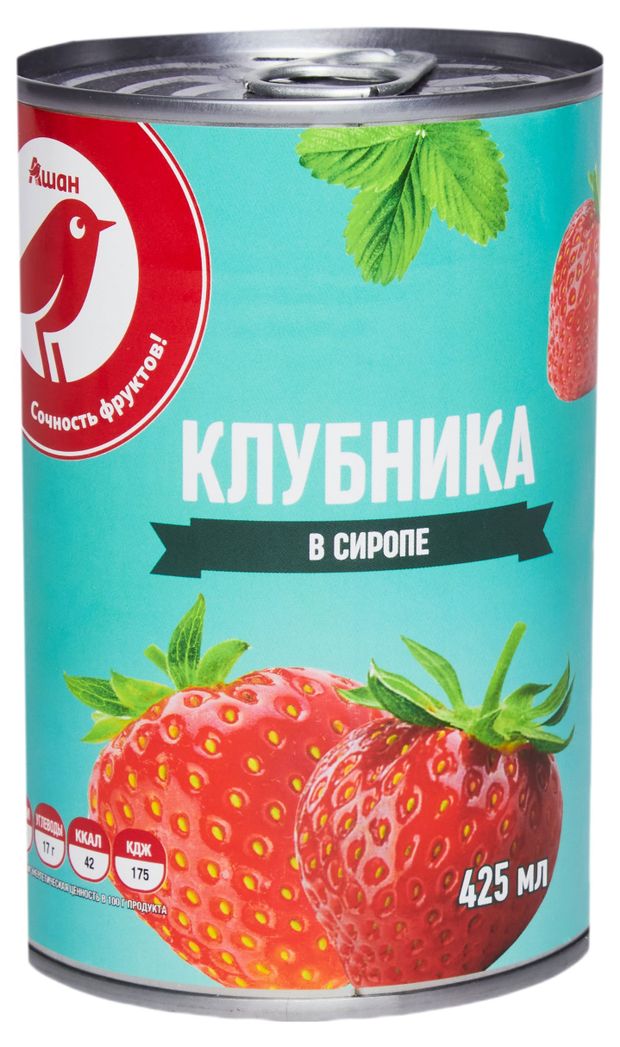 Клубника консервированная АШАН Красная птица в сиропе 425 мл 130₽