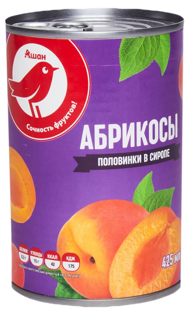 Абрикосы консервированные АШАН Красная птица половинки в сиропе 425 г 120₽