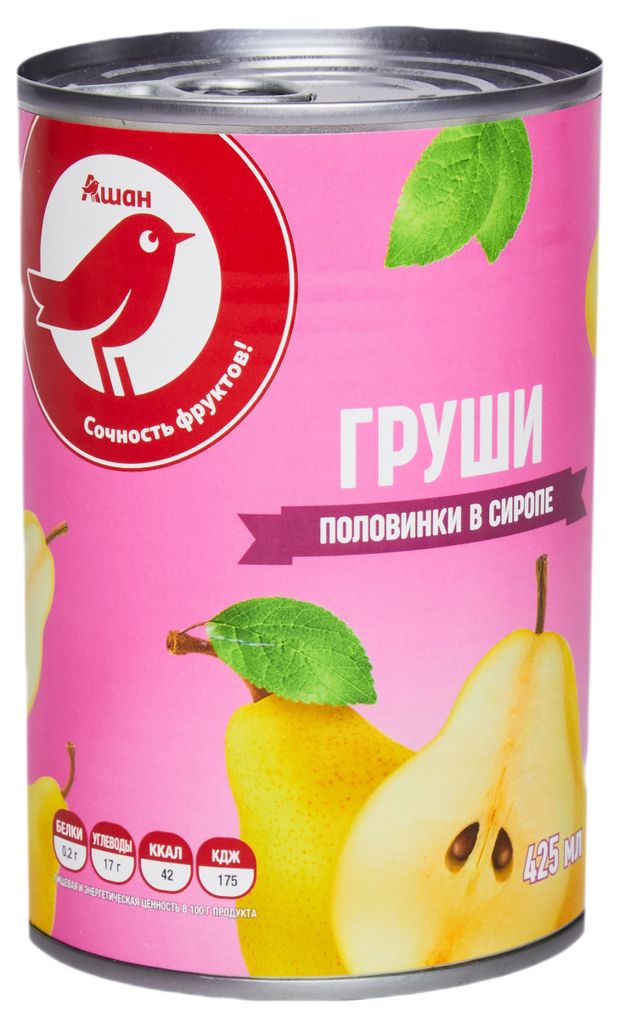 Груши консервированные АШАН Красная птица половинки в сиропе 425 г 130₽