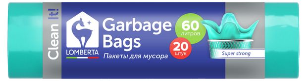 Пакеты для мусора Lomberta с ушками 60 л 20 шт 140₽