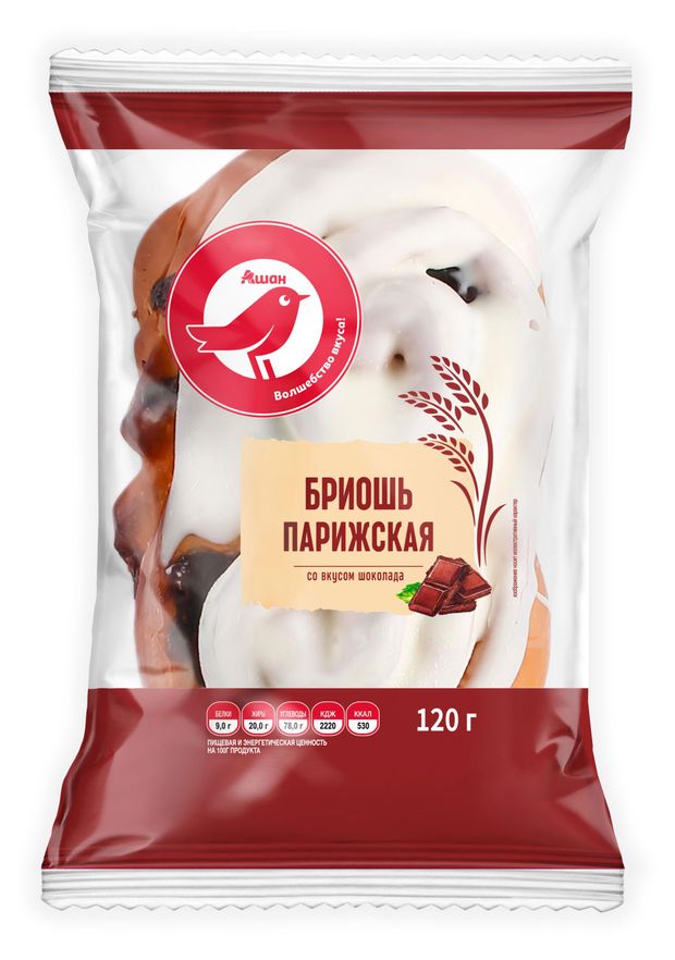 Бриошь АШАН Красная птица Парижская со вкусом шоколада, 120 г