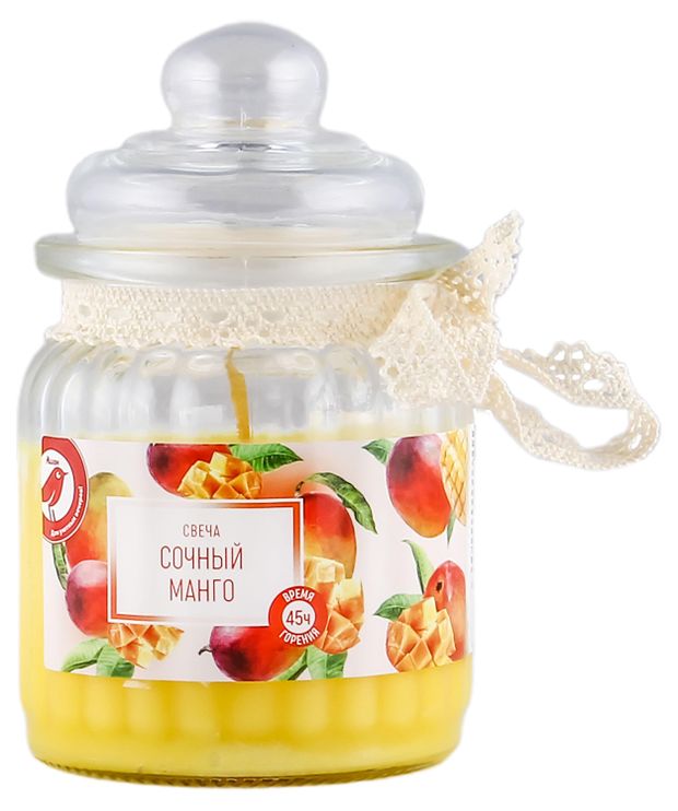 Свеча АШАН Красная птица с ароматом сочного манго в банке 45 ч 370₽