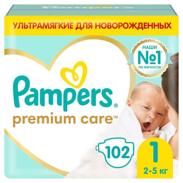 фото Подгузники pampers premium care размер 1 (2 кг-5 кг), 102 шт