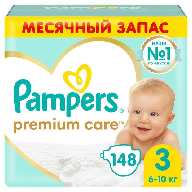 фото Подгузники pampers premium care 3 6-10 кг, 148 штук