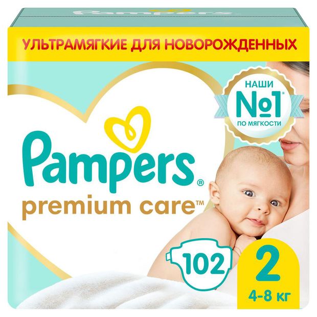 фото Подгузники pampers premium care 2 (4-8 кг) 2 размер, 102 шт