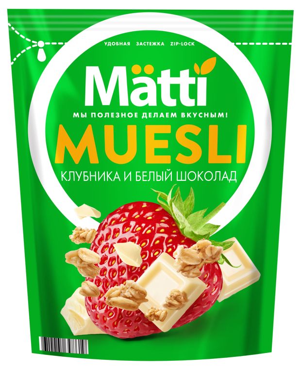 Мюсли Matti Клубника и белый шоколад 250 г 110₽