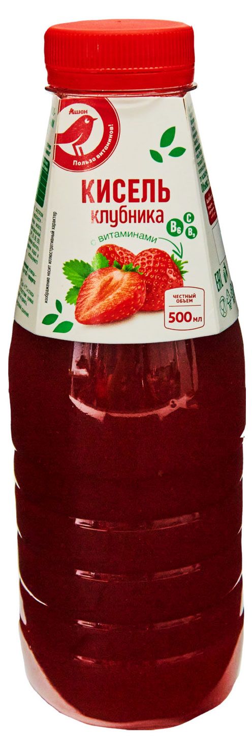 Кисель АШАН Красная птица с витаминами клубничный охлажденный, 500 мл