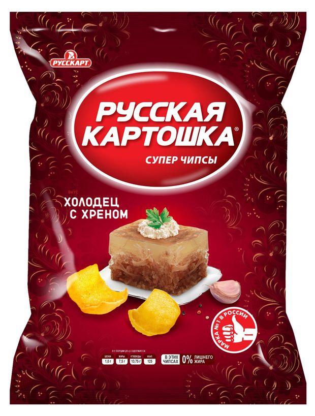 Чипсы, снеки, сухофрукты  Ашан Чипсы картофельные Русская картошка со вкусом холодца и хрена, 105 г