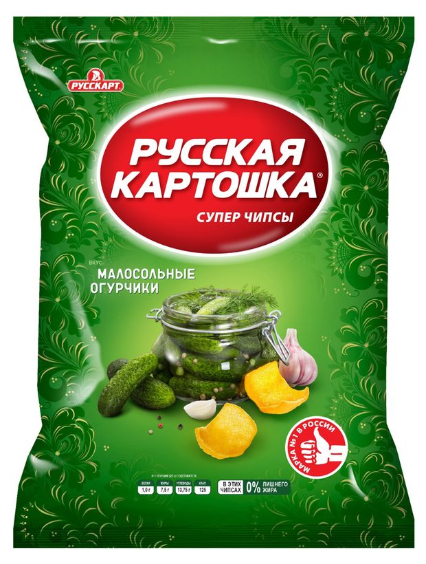 Чипсы, снеки, сухофрукты Чипсы картофельные Русская картошка со вкусом малосольных огурцов, 105 г