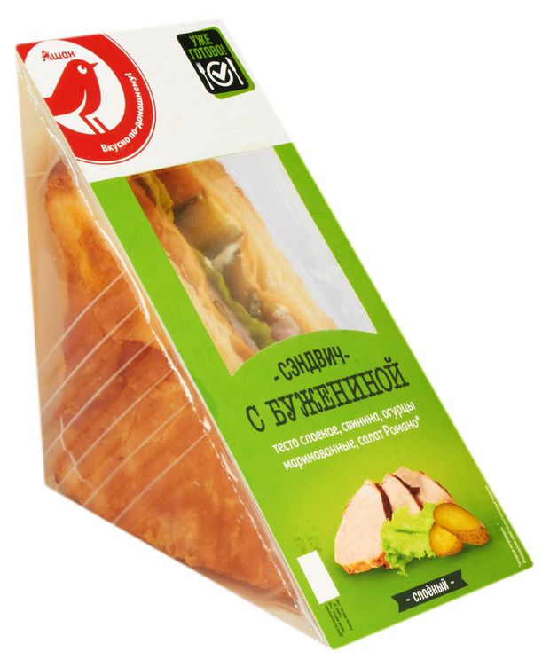 Сэндвич слоеный АШАН Красная птица с бужениной 130 г 139₽