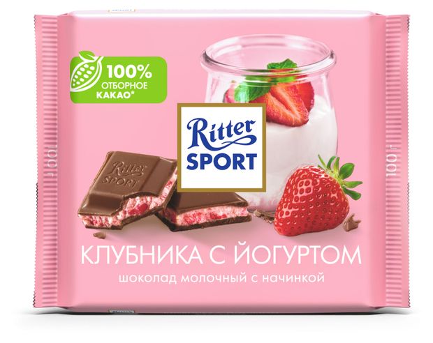 Шоколад Ritter Sport молочный клубника с йогуртом Германия, 100 г