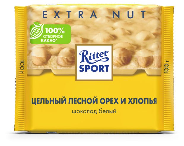 Шоколад Ritter Sport белый с цельным лесным орехом и хлопьями Германия, 100 г