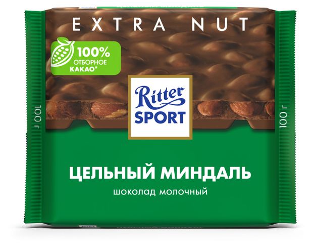 Шоколад Ritter Sport молочный с цельным миндалем Германия, 100 г