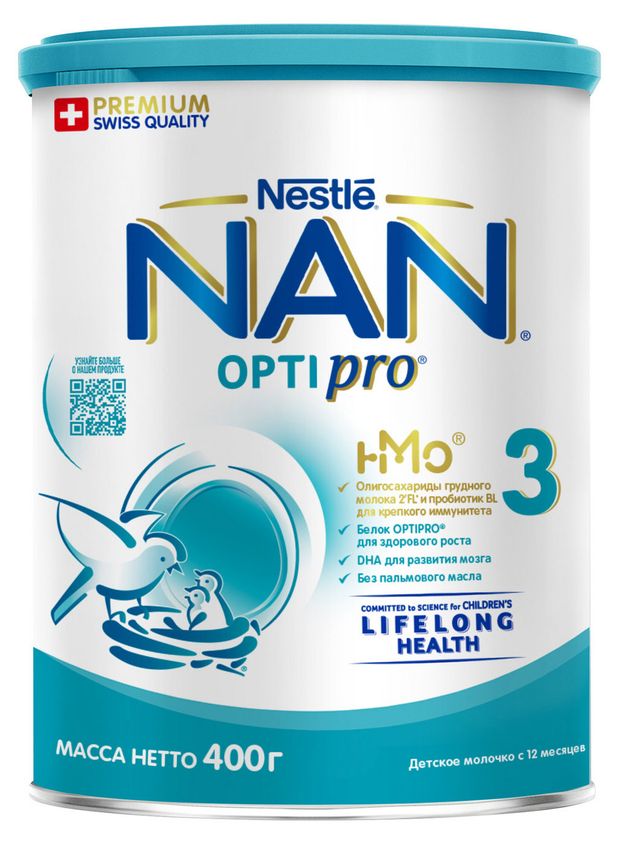 Смесь молочная NAN Optipro для роста иммунитета и развития мозга с 12 мес. БЗМЖ, 400 г