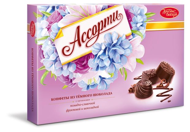 Конфеты Красный октябрь Ассорти из темного шоколада с начинкой, 185 г