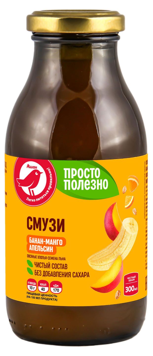 Смузи АШАН Красная птица Банан-Манго-Апельсин 300 мл 120₽