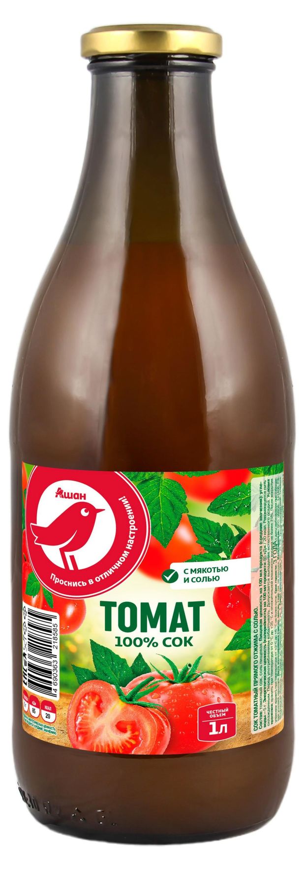 Сок АШАН Красная птица Томатный с солью 1 л 150₽