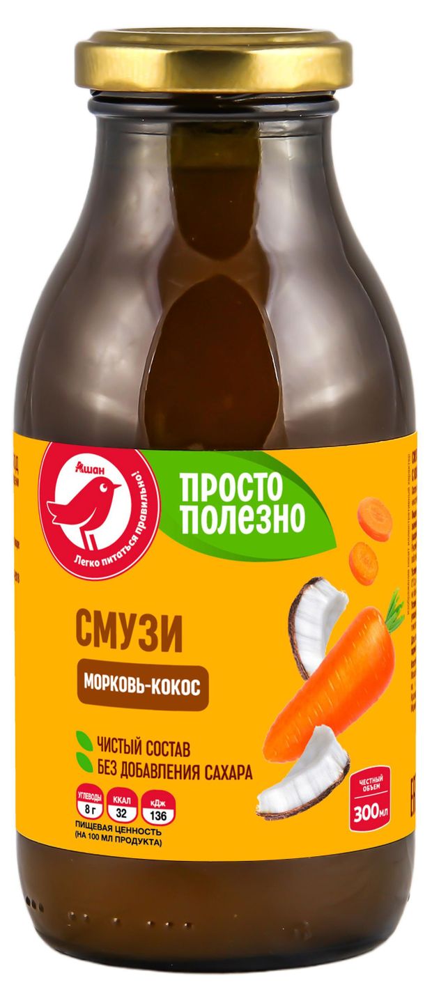 Смузи АШАН Красная птица Морковь-кокос 300 мл 50₽
