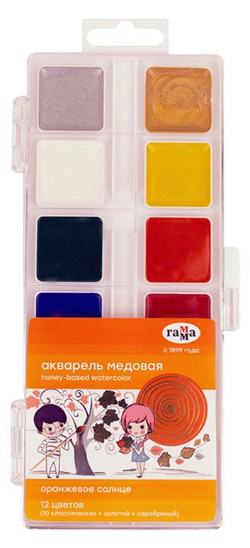 Акварель Гамма Оранжевое солнце медовая 12 цветов 150₽