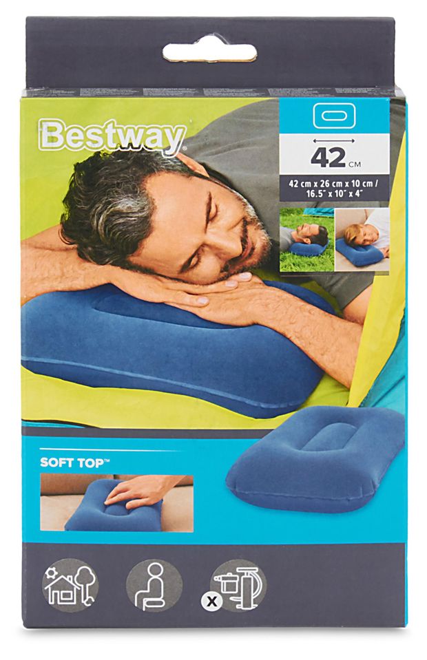 Спорт и отдых Подушка надувная BESTWAY флокированная для кемпинга, 42х26х10 см