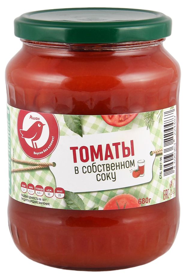 Томаты АШАН Красная птица в собственном соку 680 г 130₽