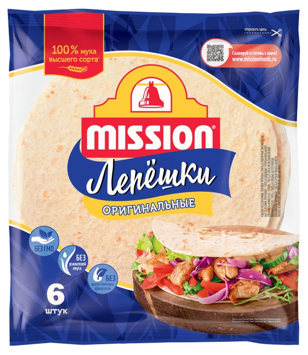 Лепешки пшеничные Mission Тортильи оригинальные 6 шт, 250 г