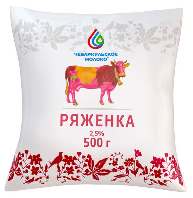 Напиток кисломолочный Ряженка Чебаркульское молоко в пакете 2,5% БЗМЖ, 500 г
