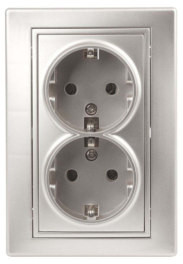 Розетка двойная Intro Plano скрытой установки цвет алюминий