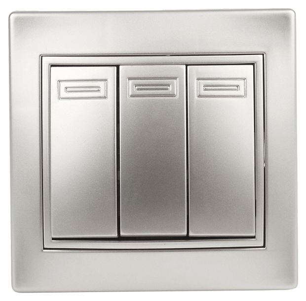 Выключатель 3-клавишный Intro Plano скрытой установки цвет алюминий 490₽