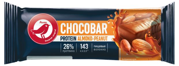 Батончик протеиновый АШАН Красная птица Миндаль-арахис 40 г 80₽