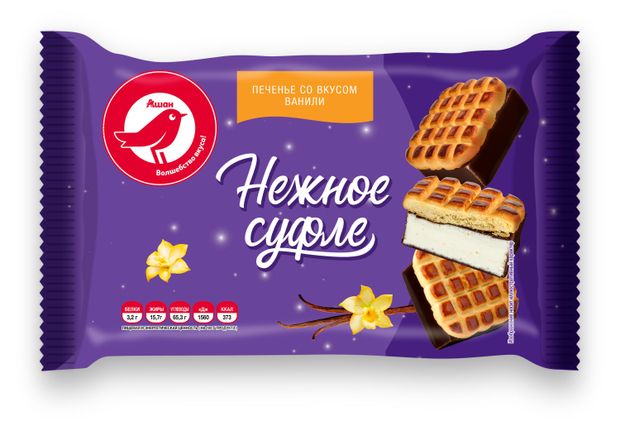 Сладости Печенье АШАН Красная птица Нежное суфле, 240 г
