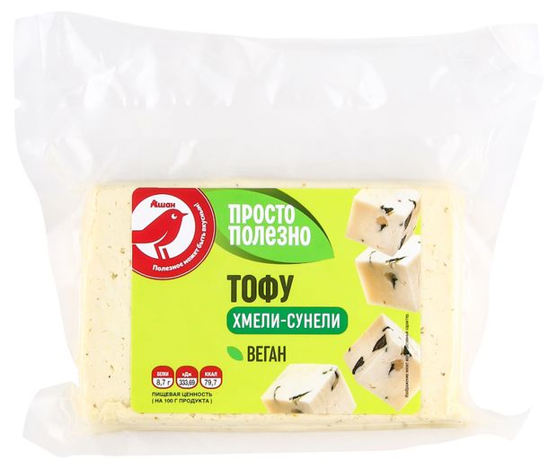 Сыр растительный Тофу с хмели-сунели АШАН Красная птица Vegan кусок БЗМЖ 250 г 100₽