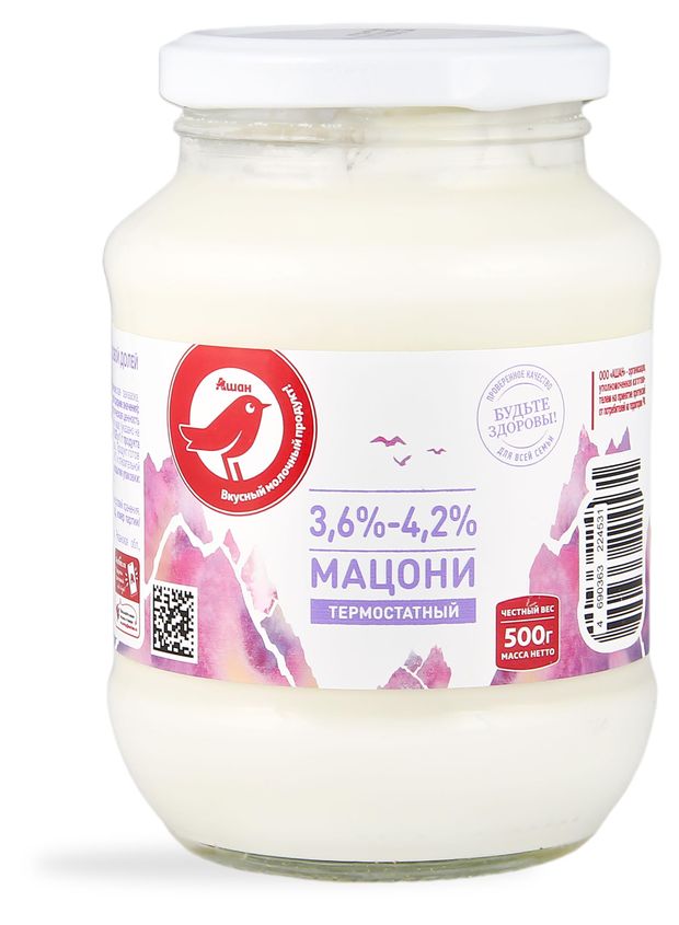 Мацони АШАН Красная птица термостатный 3,6-4,2% БЗМЖ охлажденный, 500 г