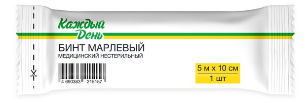 Аптека Бинт марлевый Каждый день нестерильный медицинский, 5 м х 10 см