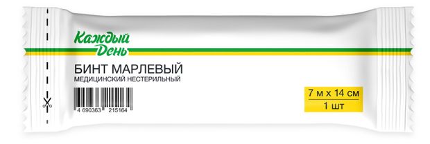 Бинт марлевый Каждый день нестерильный медицинский, 7 м х 14 см