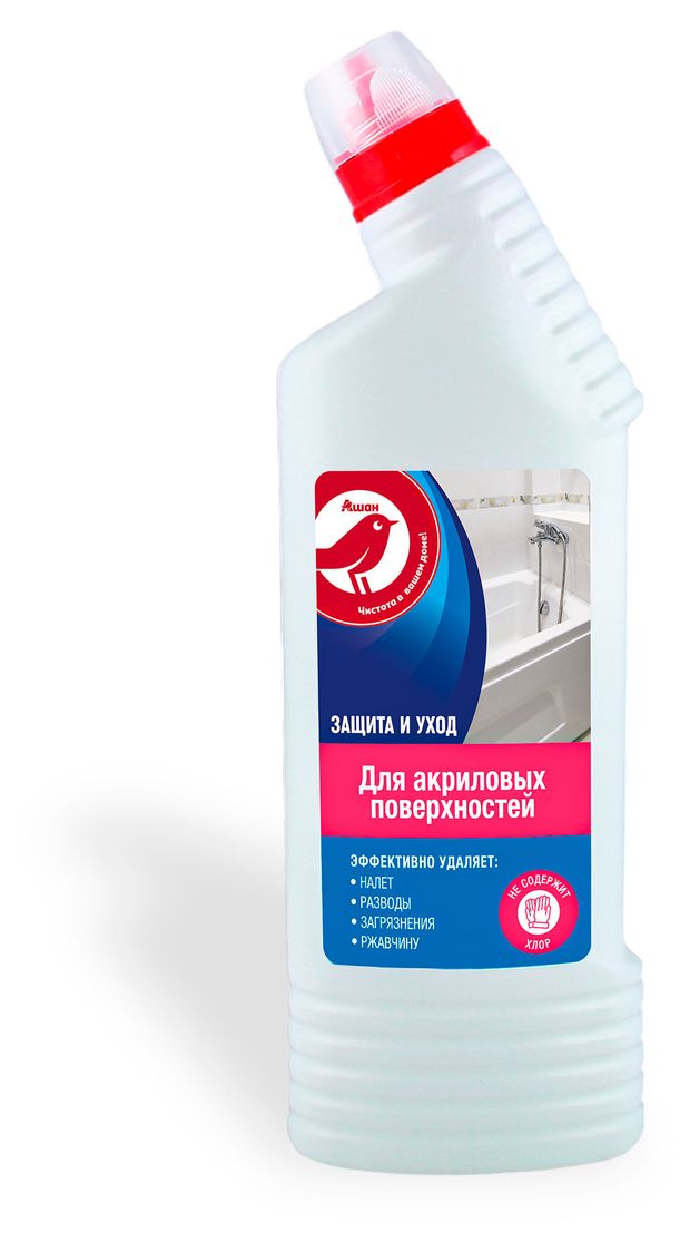 Гель чистящий АШАН Красная птица для акриловых ванн без хлора 750 мл 140₽