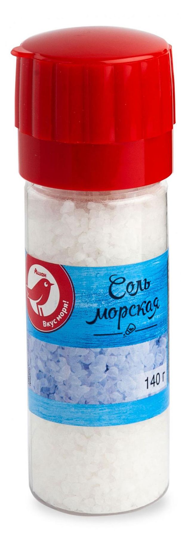 Соль пищевая АШАН Красная птица морская помол 3, 140 г