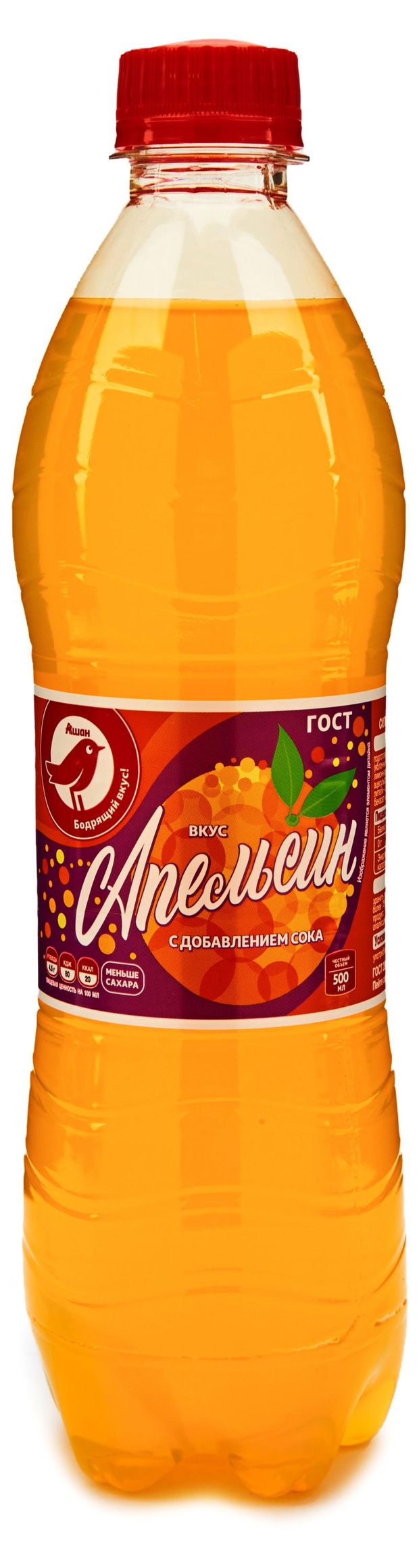 Напиток сильногазированный АШАН Красная птица вкус апельсин безалкогольный 500 мл 40₽