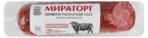 Колбаса сырокопченая Мираторг Сервелат полусухой с мраморной говядиной ГОСТ 300 г 690₽